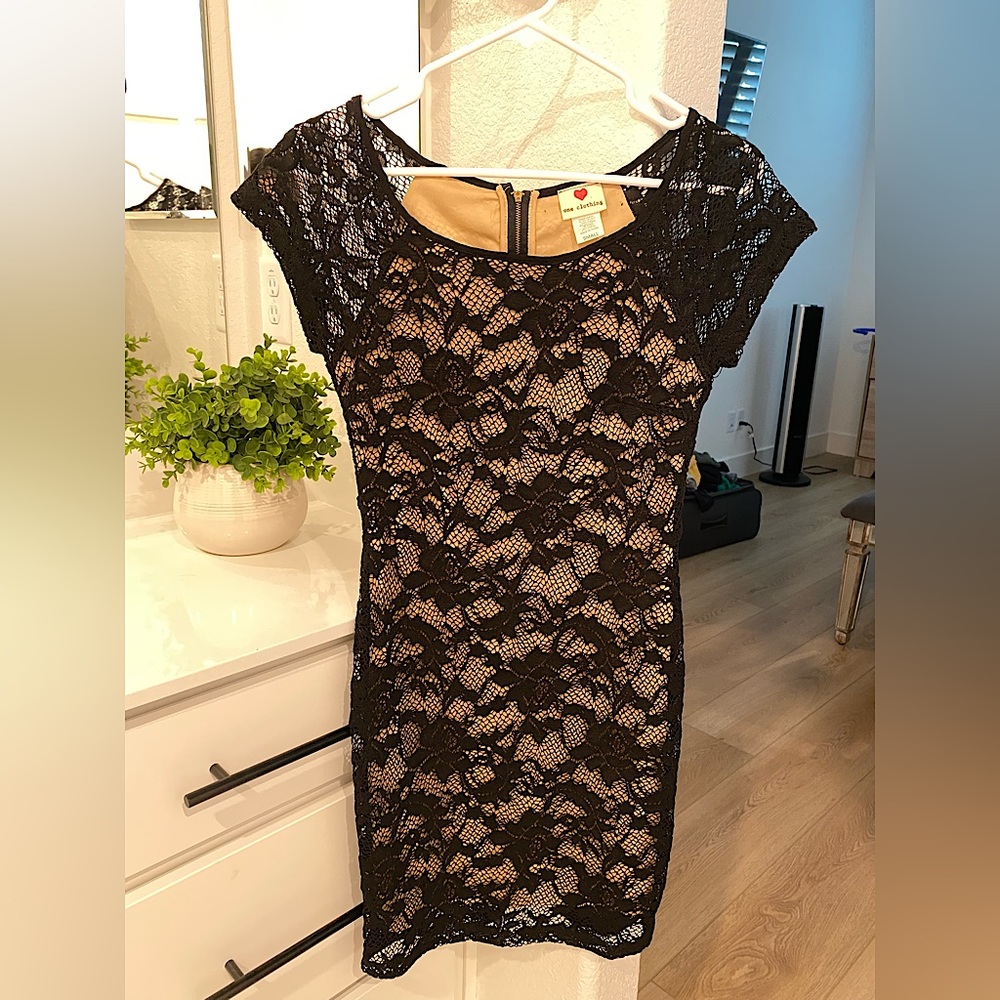 One Clothing black/nude lace dress